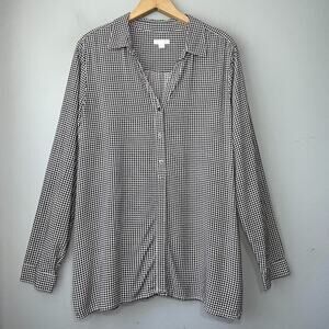 J JIll Button Up Shirt Sz Large Black White Houndstooth Academia Corporate Work